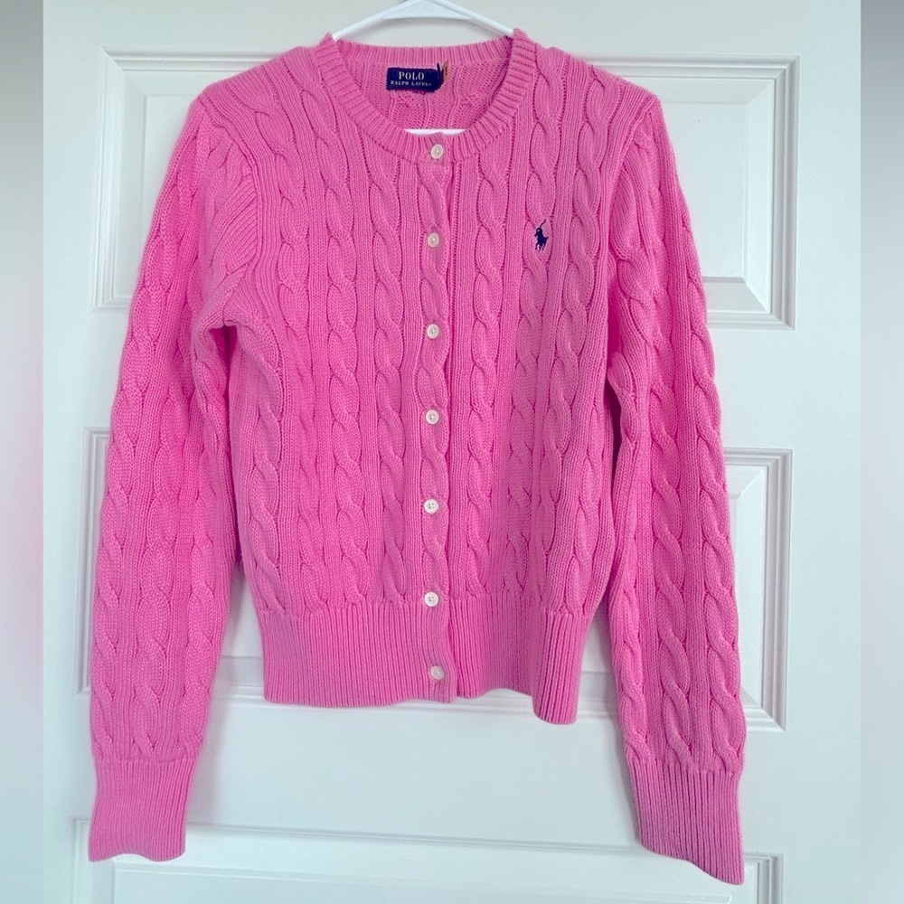 Ralph Lauren Pink Cable Knit Cardigan Sweater